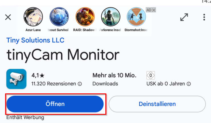 Nach abgeschlossener Installation "Öffnen".